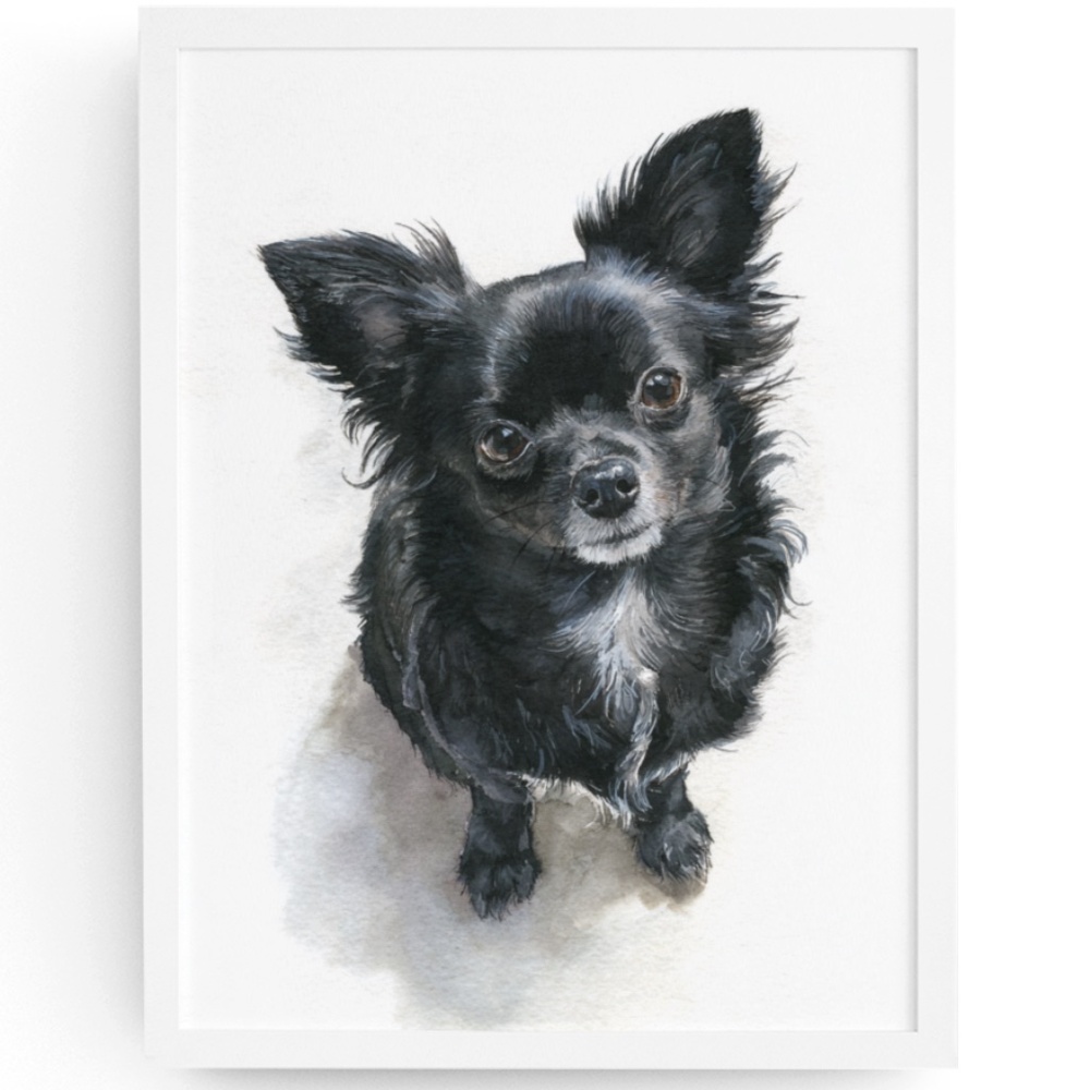 Watercolor Black Chihuahua Dog Portrait Wall Art Print Poster Unframed